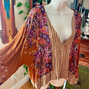 Free People Beautiful Rust Floral Kimono Top Large
